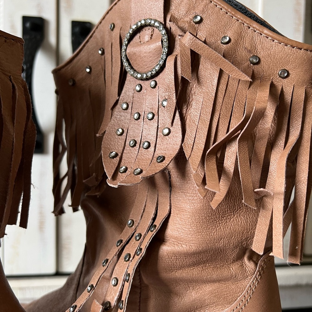 SALE🔥 Fringe Studded Leather Cowgirl Boots - Picture 10 of 15